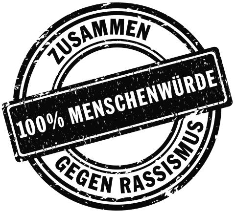 Logo Internationale Wochen gegen Rassismus, 100% Menschenwürde, Zusammen gegen Rassismus